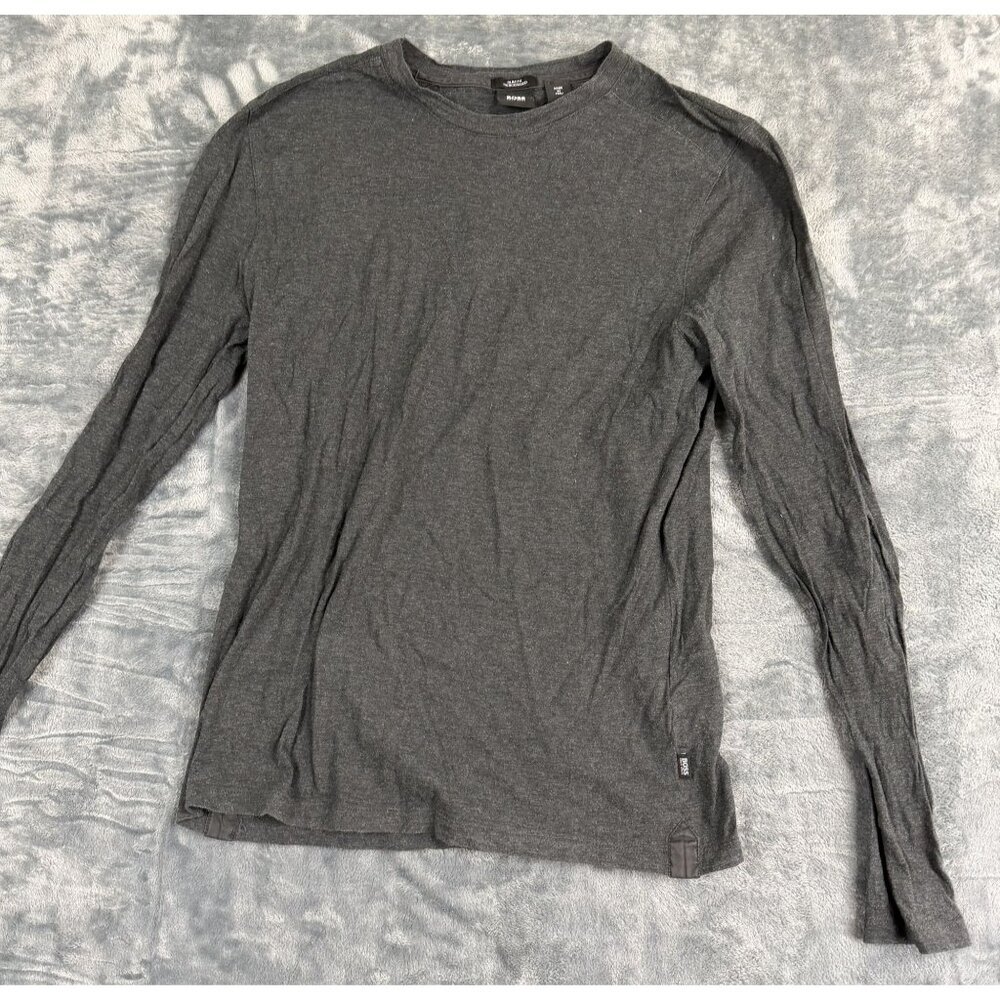 Hugo Boss Mens Slim Fit Mercerised Long Sleeve Shirt Small Dark Gray